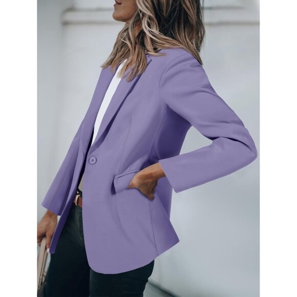Women’s Blue Purple Cicy Bell Casual Blazer Open Front Long Sleeve Office Suit - Picture 3 of 5
